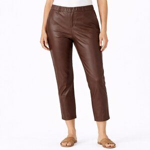 NEW Kim Gravel Belle Faux Leather Front Ponte Back Pull-On Pants Brown Size 8